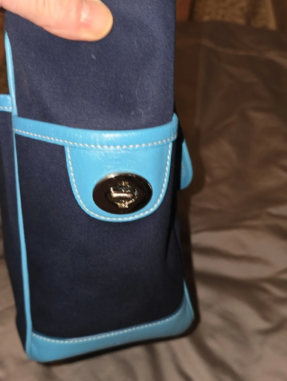 NWT Coach Twill Garden Tote with Light Blue Trim and Cream Handles‎